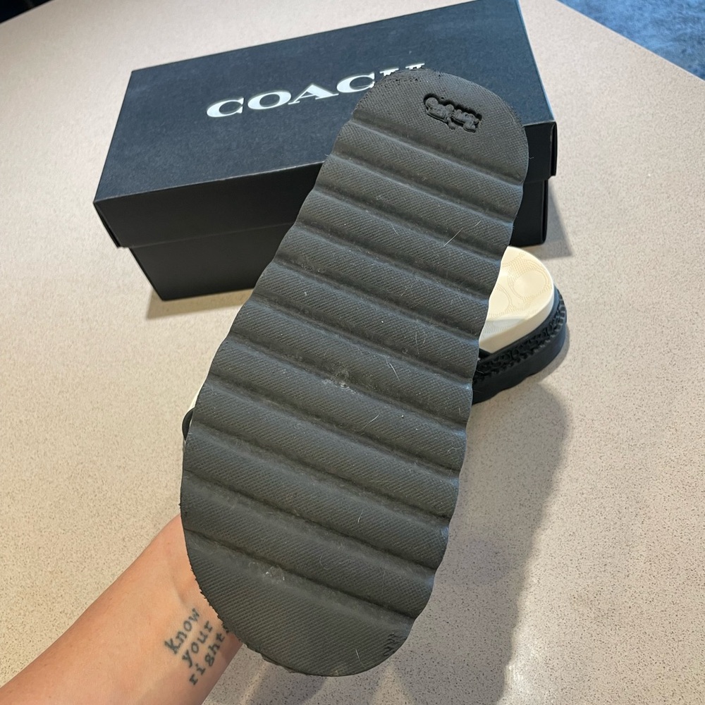 Coach Dual Strap Black and White Slides - Picture 4 of 4